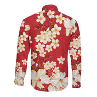 Hawaii Hibiscus Plumeria Red Long Sleeve Button Shirt Polynesian Pattern LT01 - Polynesian Pride
