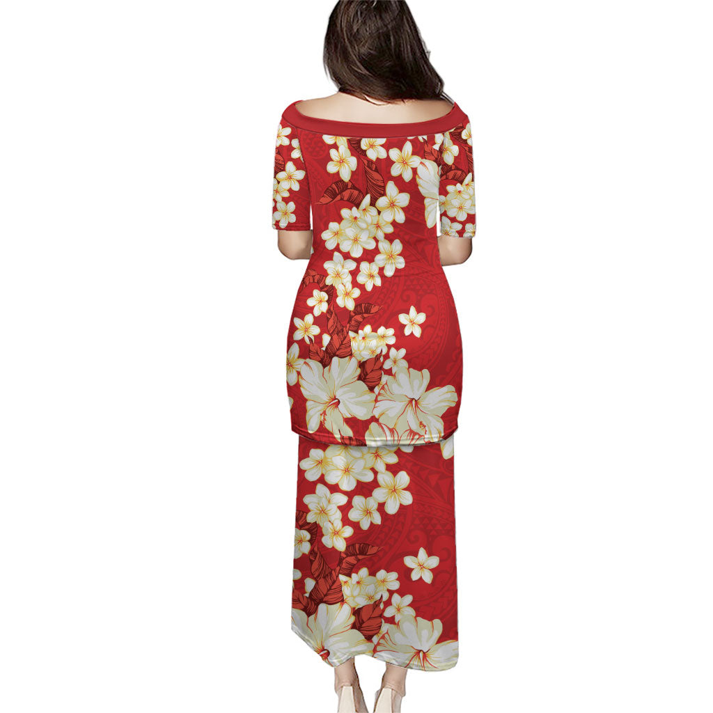 Hawaii Hibiscus Plumeria Red Puletasi Polynesian Pattern LT01 - Polynesian Pride