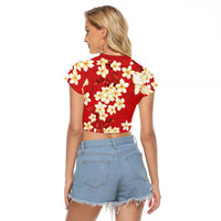 Hawaii Hibiscus Plumeria Red Raglan Cropped T Shirt Polynesian Pattern LT01 - Polynesian Pride