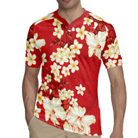 Hawaii Hibiscus Plumeria Red Rugby Jersey Polynesian Pattern LT01 - Polynesian Pride