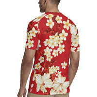 Hawaii Hibiscus Plumeria Red Rugby Jersey Polynesian Pattern LT01 - Polynesian Pride