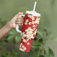 Hawaii Hibiscus Plumeria Red Tumbler With Handle Polynesian Pattern LT01 - Polynesian Pride