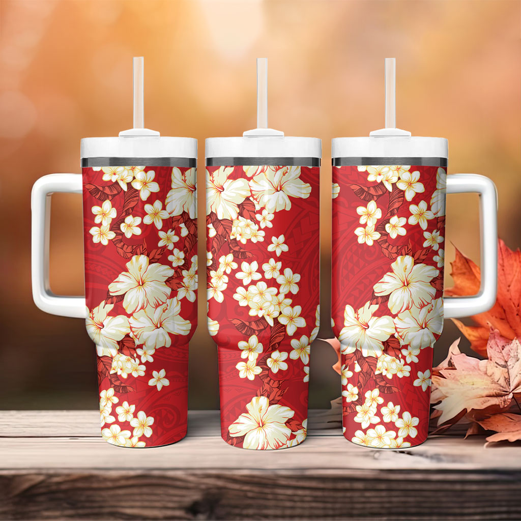 Hawaii Hibiscus Plumeria Red Tumbler With Handle Polynesian Pattern LT01 - Polynesian Pride