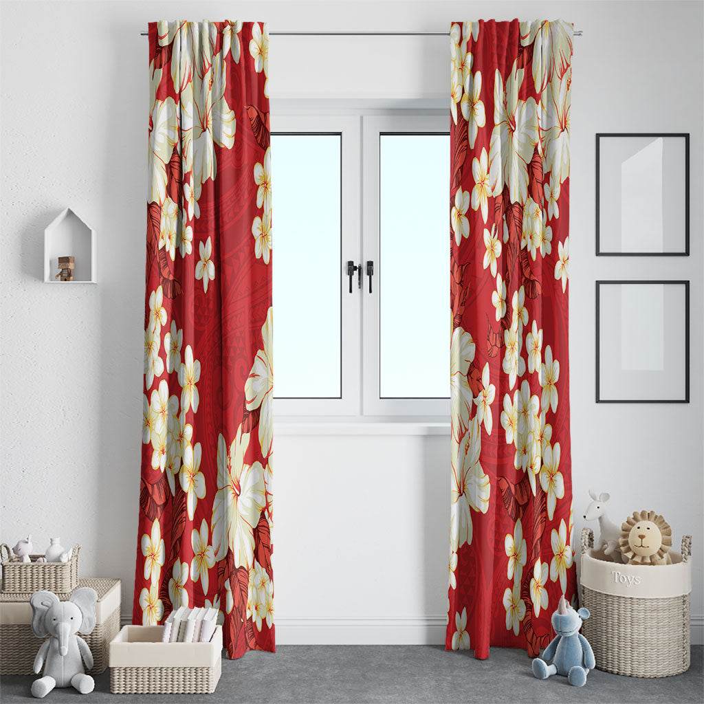 Hawaii Hibiscus Plumeria Red Window Curtain Polynesian Pattern LT01 - Polynesian Pride