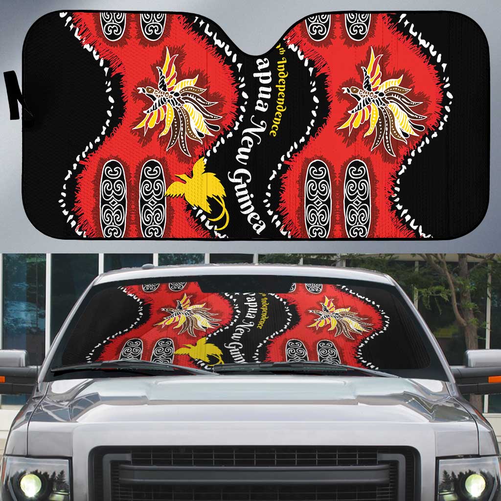 Papua New Guinea 50th Independence Auto Sun Shade PNG Batik Pattern LT01 Red - Polynesian Pride