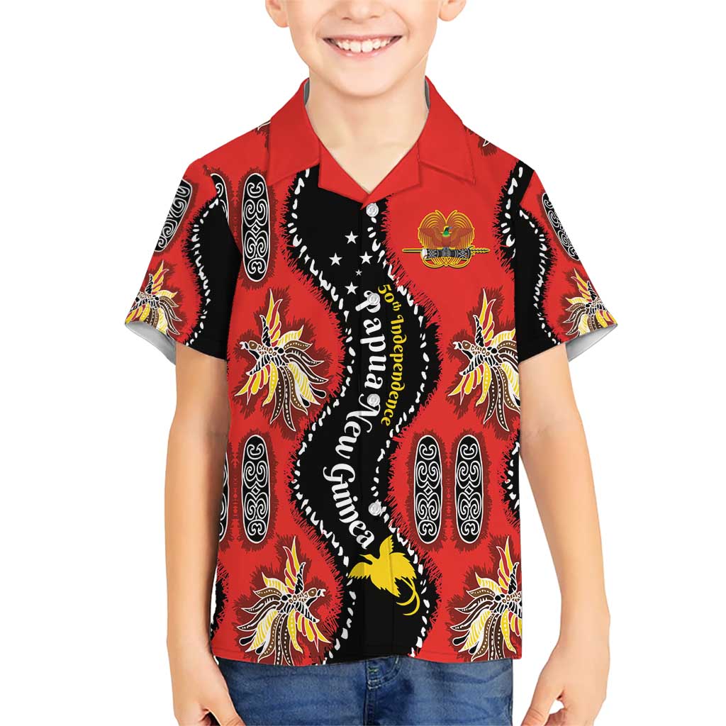 Papua New Guinea 50th Independence Kid Hawaiian Shirt PNG Batik Pattern LT01 Kid Red - Polynesian Pride