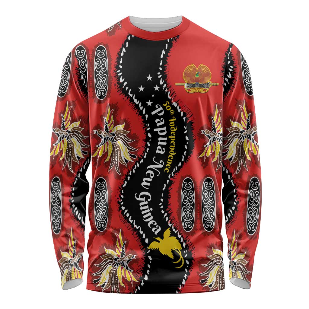 Papua New Guinea 50th Independence Long Sleeve Shirt PNG Batik Pattern LT01 Unisex Red - Polynesian Pride