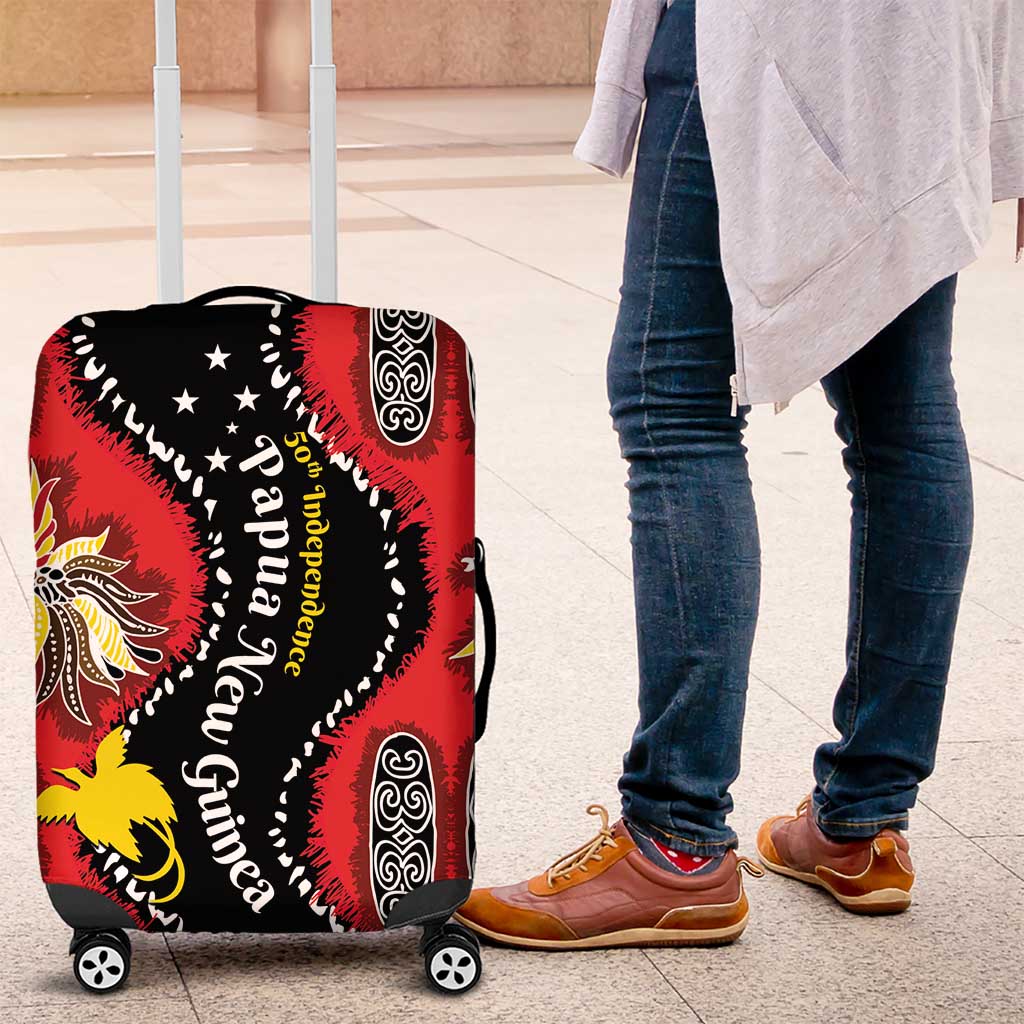 Papua New Guinea 50th Independence Luggage Cover PNG Batik Pattern LT01 Red - Polynesian Pride