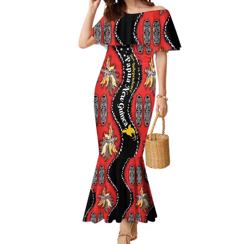 Papua New Guinea 50th Independence Mermaid Dress PNG Batik Pattern LT01 Women Red - Polynesian Pride