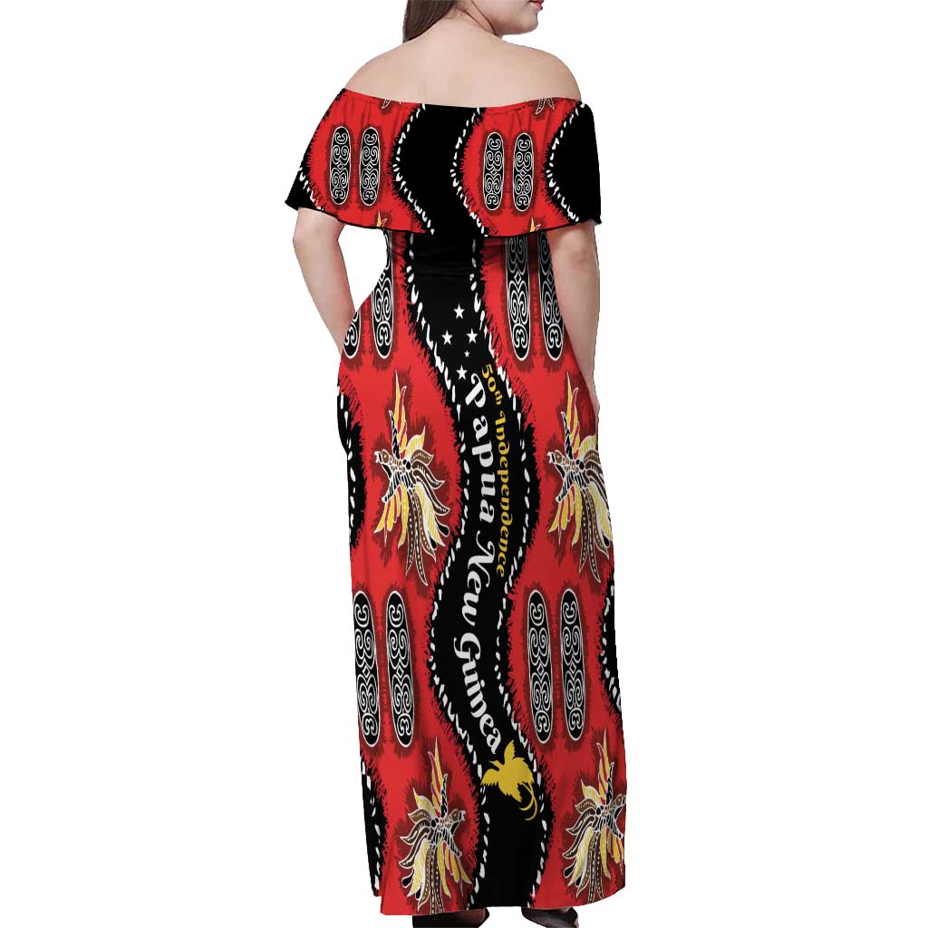 Papua New Guinea 50th Independence Off Shoulder Maxi Dress PNG Batik Pattern LT01 - Polynesian Pride