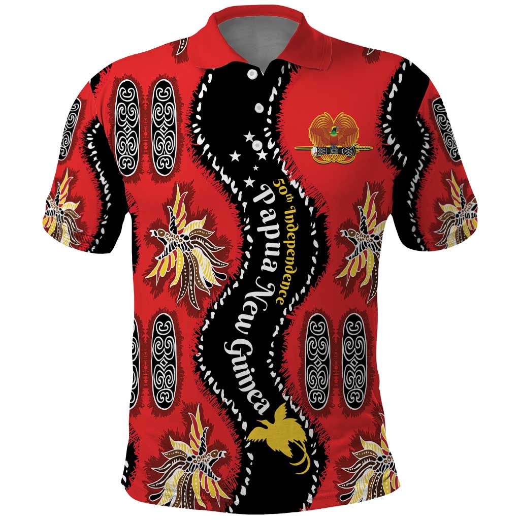 Papua New Guinea 50th Independence Polo Shirt PNG Batik Pattern LT01 Red - Polynesian Pride