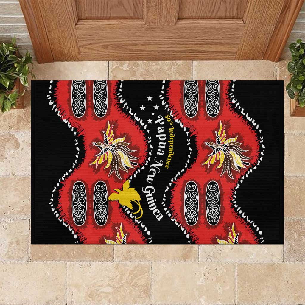 Papua New Guinea 50th Independence Rubber Doormat PNG Batik Pattern LT01 Red - Polynesian Pride
