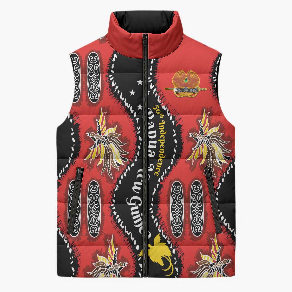 Papua New Guinea 50th Independence Sleeveless Puffer Jacket PNG Batik Pattern LT01 Unisex Red - Polynesian Pride