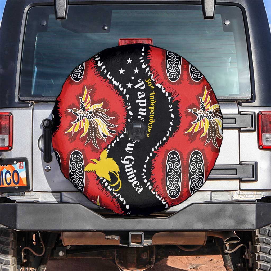 Papua New Guinea 50th Independence Spare Tire Cover PNG Batik Pattern LT01 Red - Polynesian Pride