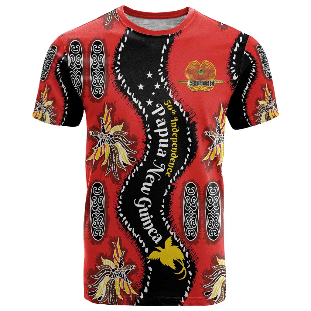 Papua New Guinea 50th Independence T Shirt PNG Batik Pattern LT01 Red - Polynesian Pride