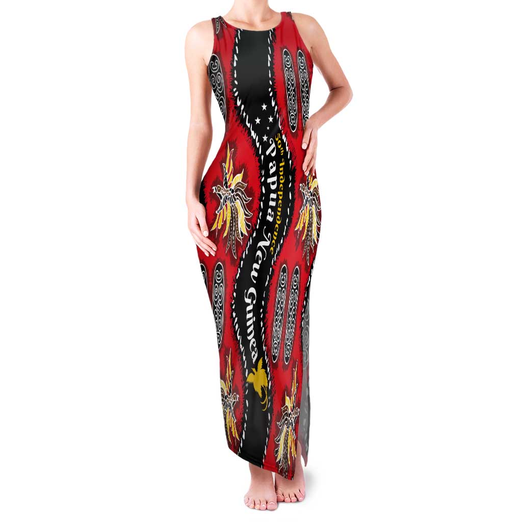 Papua New Guinea 50th Independence Tank Maxi Dress PNG Batik Pattern LT01 Women Red - Polynesian Pride