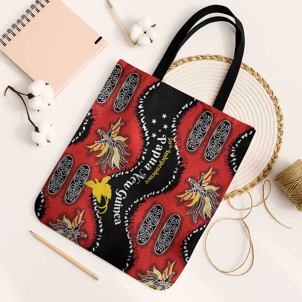 Papua New Guinea 50th Independence Tote Bag PNG Batik Pattern LT01 Black Strap One Size Red - Polynesian Pride