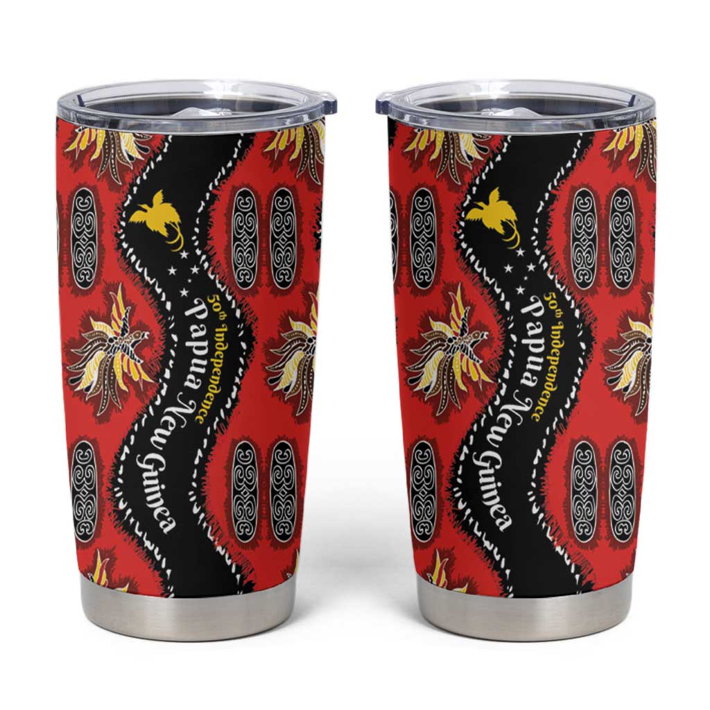 Papua New Guinea 50th Independence Tumbler Cup PNG Batik Pattern LT01 Red - Polynesian Pride