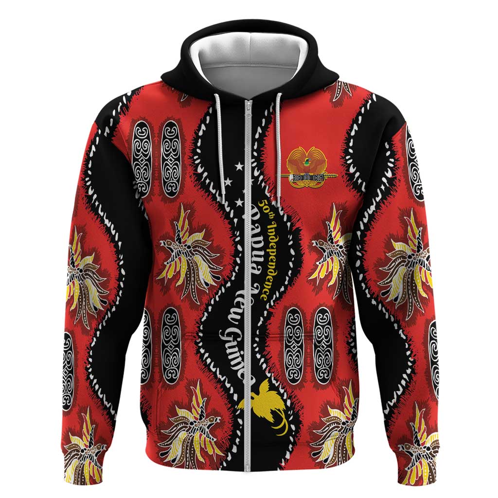 Papua New Guinea 50th Independence Zip Hoodie PNG Batik Pattern LT01 Zip Hoodie Red - Polynesian Pride