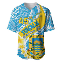 Personalised Tuvalu Independence Day Baseball Jersey Plumeria 45th Anniversary LT01 Blue - Polynesian Pride
