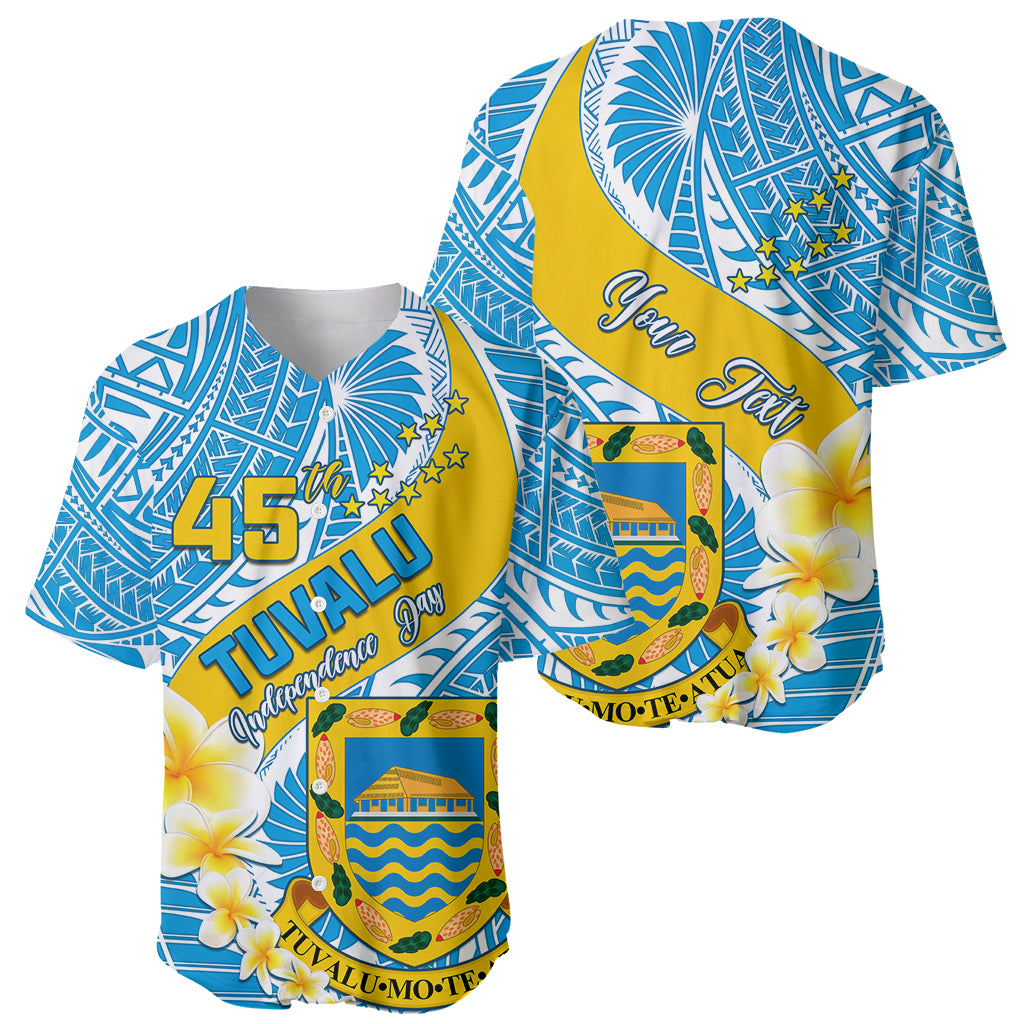 Personalised Tuvalu Independence Day Baseball Jersey Plumeria 45th Anniversary LT01 - Polynesian Pride