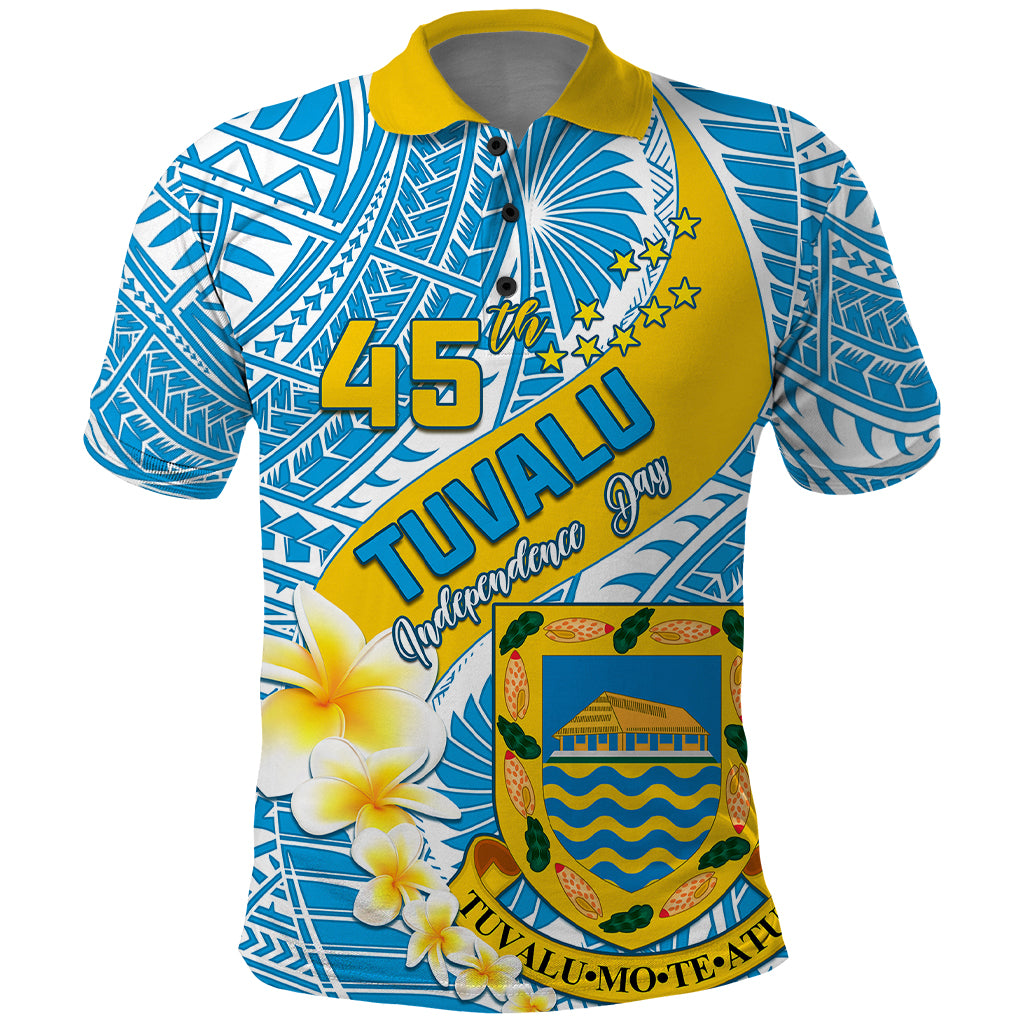 Personalised Tuvalu Independence Day Polo Shirt Plumeria 45th Anniversary LT01 Blue - Polynesian Pride