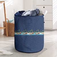 Hawaii Santa Riding Sea Turtle Laundry Basket Mele Kalikimaka Polynesian Pattern LT01 Blue - Polynesian Pride