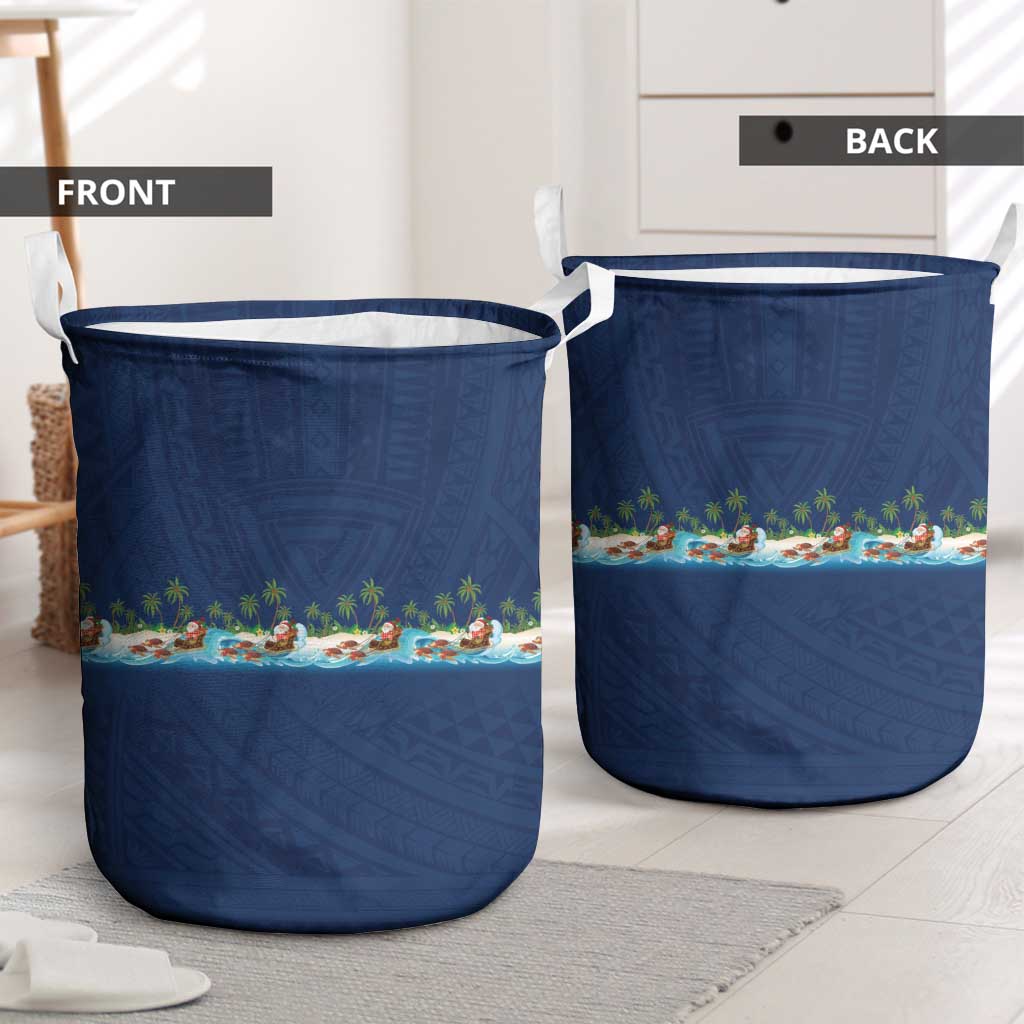 Hawaii Santa Riding Sea Turtle Laundry Basket Mele Kalikimaka Polynesian Pattern LT01 - Polynesian Pride