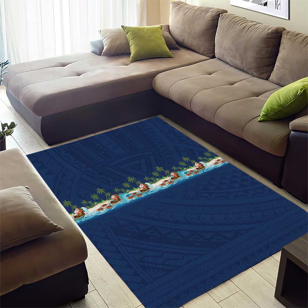Hawaii Santa Riding Sea Turtle Area Rug Mele Kalikimaka Polynesian Pattern LT01 - Polynesian Pride