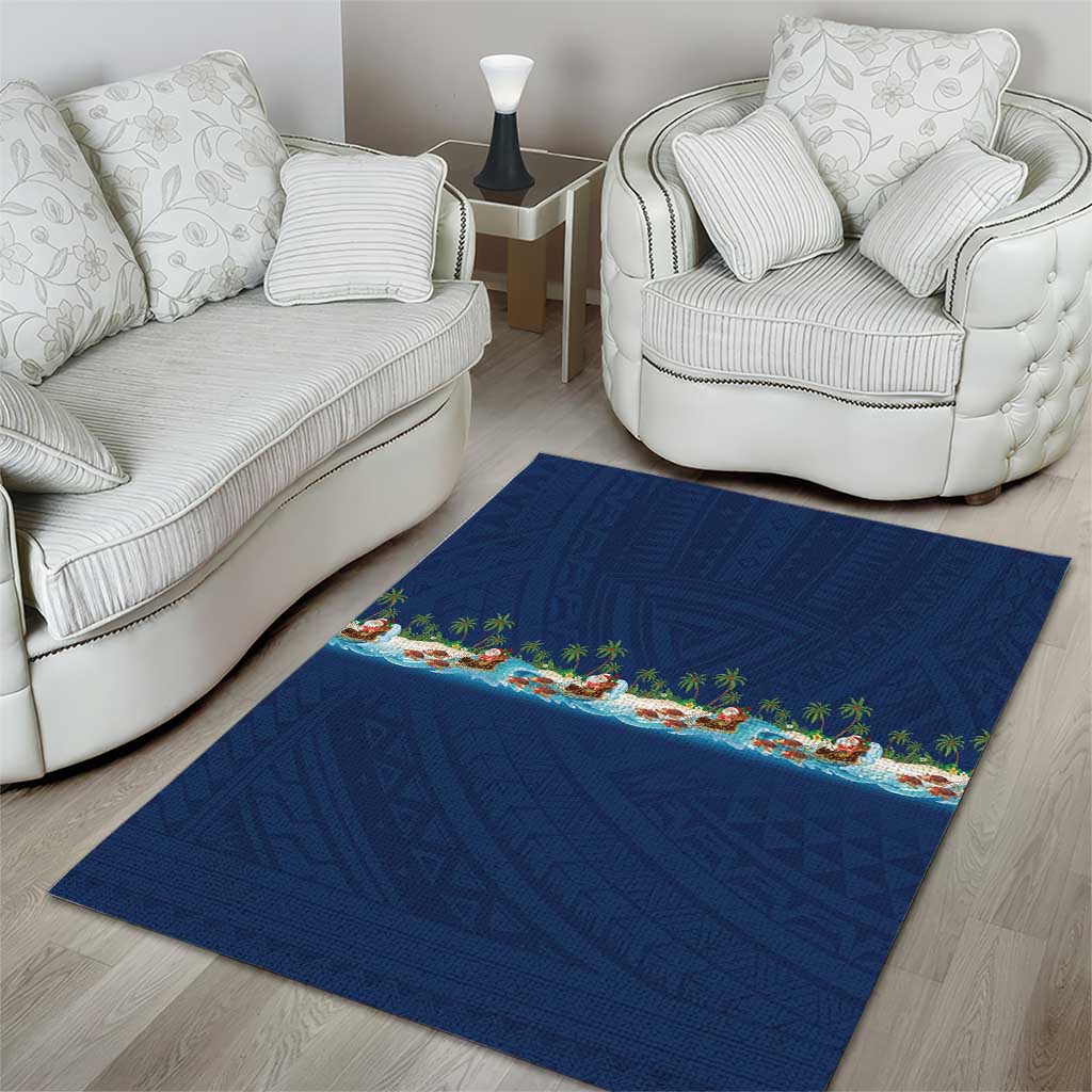 Hawaii Santa Riding Sea Turtle Area Rug Mele Kalikimaka Polynesian Pattern LT01 - Polynesian Pride