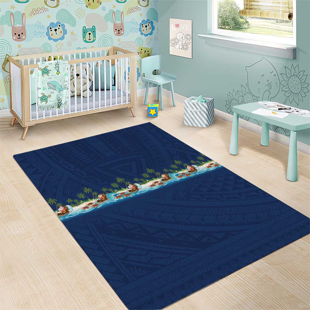 Hawaii Santa Riding Sea Turtle Area Rug Mele Kalikimaka Polynesian Pattern LT01 - Polynesian Pride