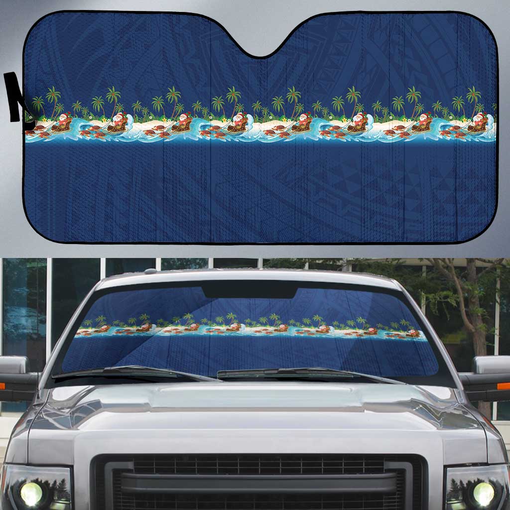 Hawaii Santa Riding Sea Turtle Auto Sun Shade Mele Kalikimaka Polynesian Pattern LT01 Blue - Polynesian Pride