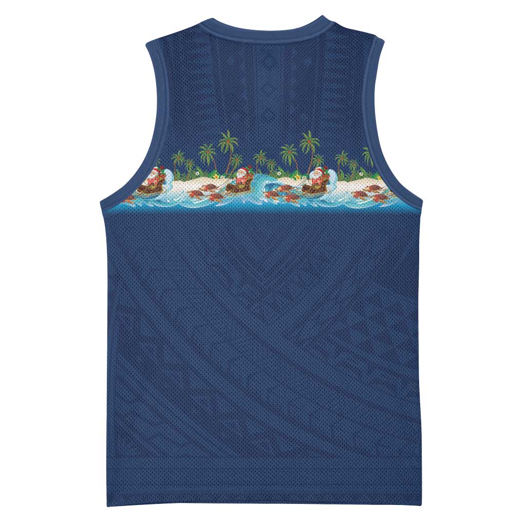Hawaii Santa Riding Sea Turtle Basketball Jersey Mele Kalikimaka Polynesian Pattern LT01 - Polynesian Pride