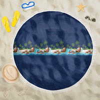Hawaii Santa Riding Sea Turtle Beach Blanket Mele Kalikimaka Polynesian Pattern LT01 One Size 150cm Blue - Polynesian Pride