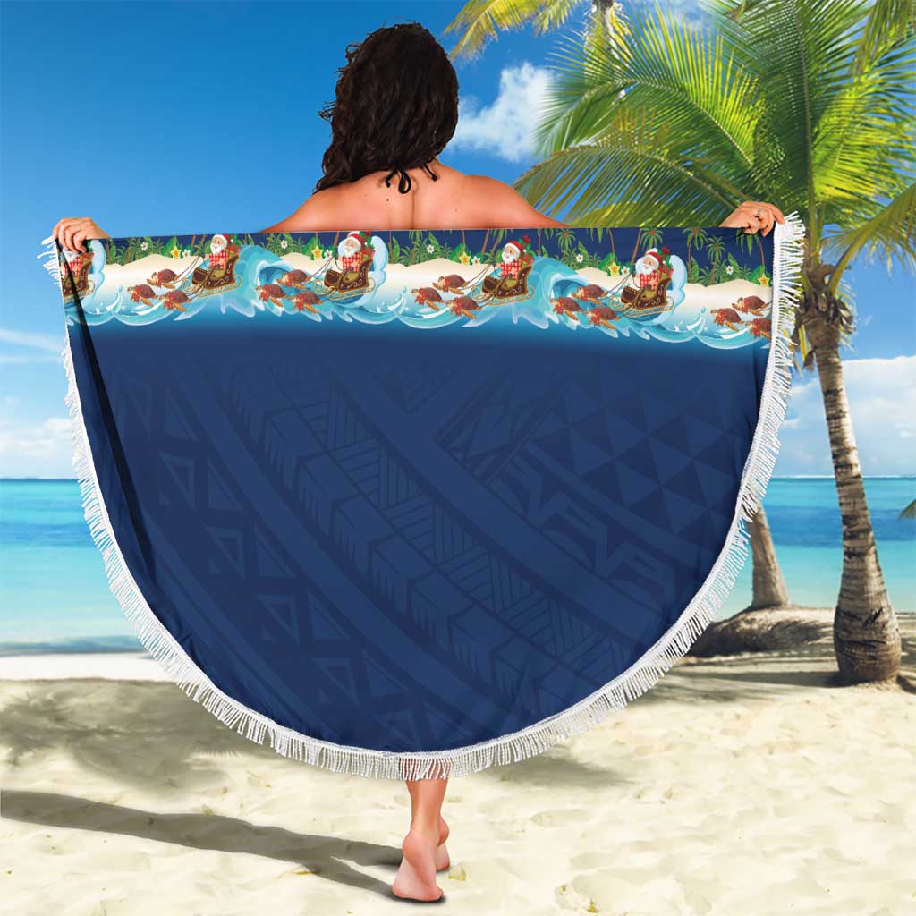 Hawaii Santa Riding Sea Turtle Beach Blanket Mele Kalikimaka Polynesian Pattern LT01 - Polynesian Pride