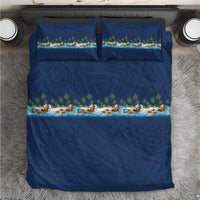 Hawaii Santa Riding Sea Turtle Bedding Set Mele Kalikimaka Polynesian Pattern LT01 Blue - Polynesian Pride