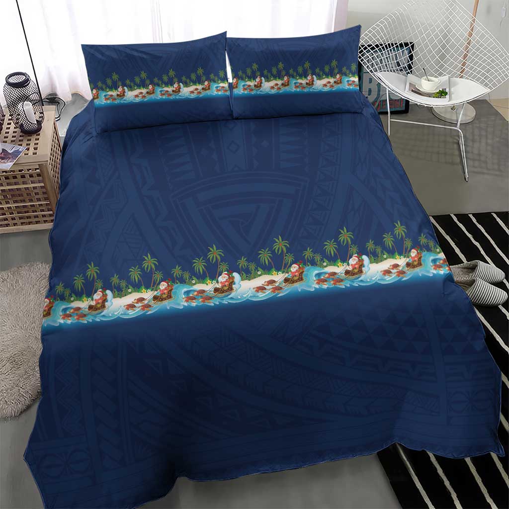 Hawaii Santa Riding Sea Turtle Bedding Set Mele Kalikimaka Polynesian Pattern LT01 - Polynesian Pride