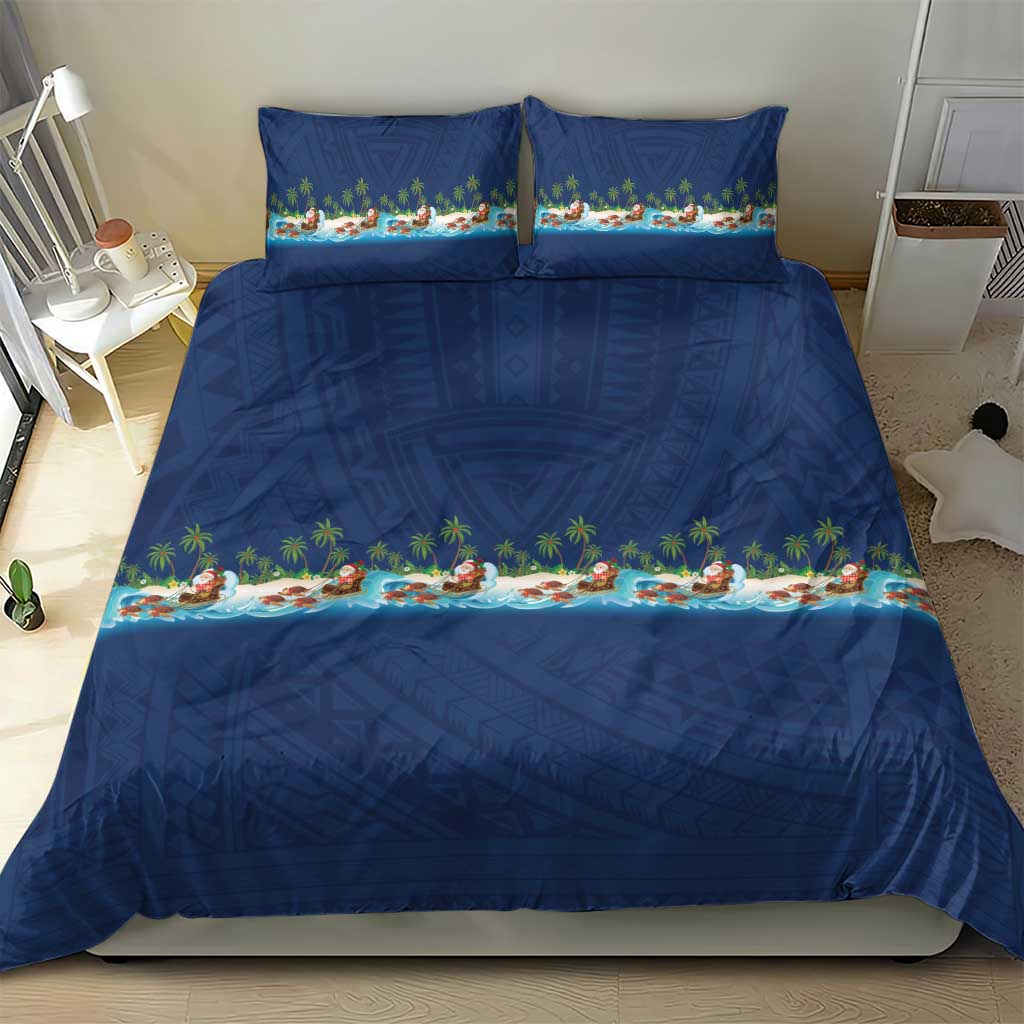 Hawaii Santa Riding Sea Turtle Bedding Set Mele Kalikimaka Polynesian Pattern LT01 - Polynesian Pride