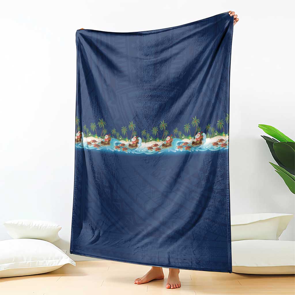 Hawaii Santa Riding Sea Turtle Blanket Mele Kalikimaka Polynesian Pattern LT01 - Polynesian Pride