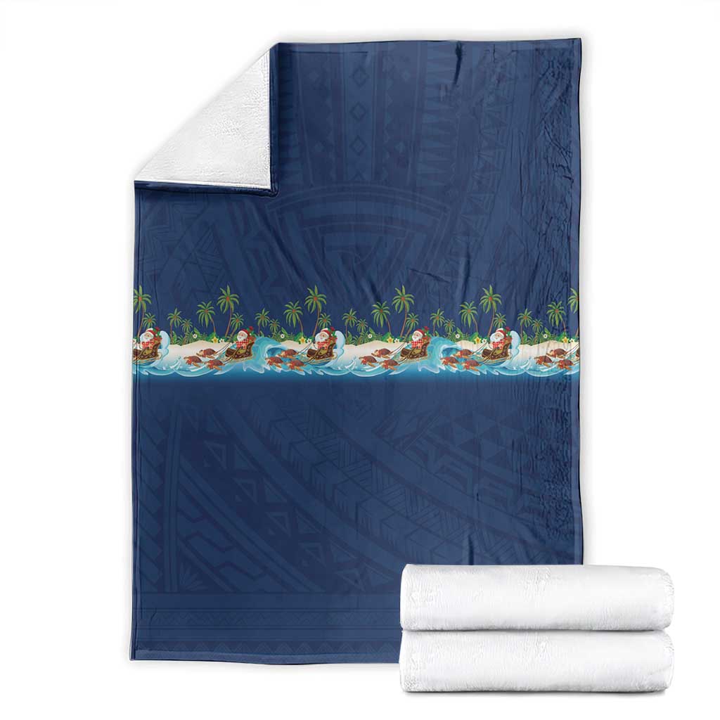 Hawaii Santa Riding Sea Turtle Blanket Mele Kalikimaka Polynesian Pattern LT01 - Polynesian Pride