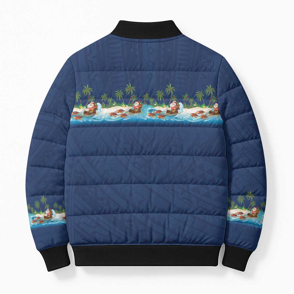 Hawaii Santa Riding Sea Turtle Bomber Puffer Jacket Mele Kalikimaka Polynesian Pattern LT01 - Polynesian Pride
