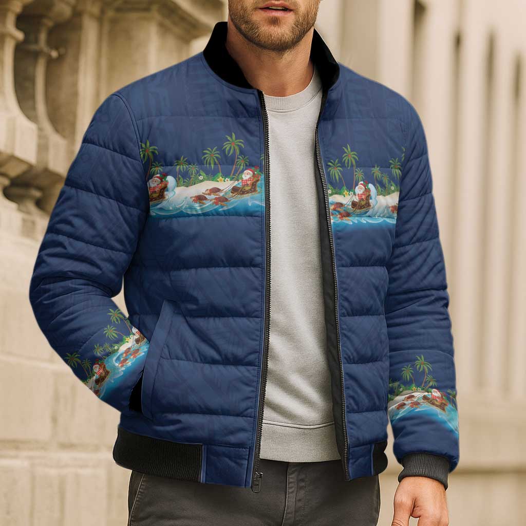 Hawaii Santa Riding Sea Turtle Bomber Puffer Jacket Mele Kalikimaka Polynesian Pattern LT01 - Polynesian Pride