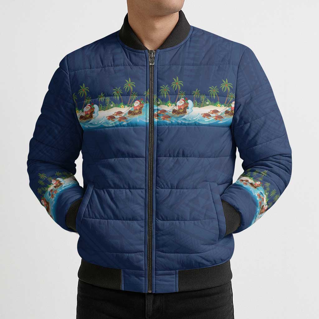 Hawaii Santa Riding Sea Turtle Bomber Puffer Jacket Mele Kalikimaka Polynesian Pattern LT01 - Polynesian Pride
