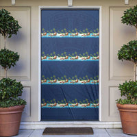 Hawaii Santa Riding Sea Turtle Door Cover Mele Kalikimaka Polynesian Pattern LT01 Blue - Polynesian Pride