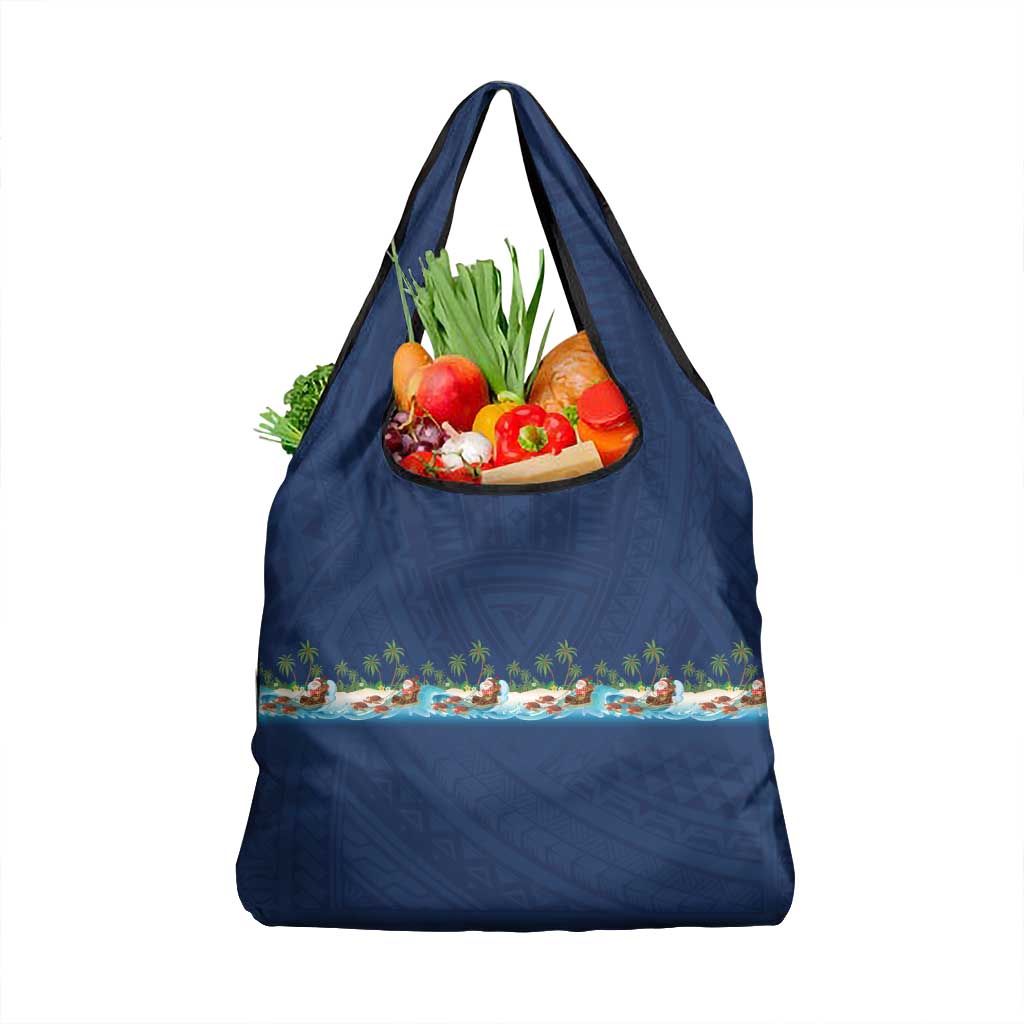 Hawaii Santa Riding Sea Turtle Grocery Bag Mele Kalikimaka Polynesian Pattern LT01 1-pack One Size Blue - Polynesian Pride