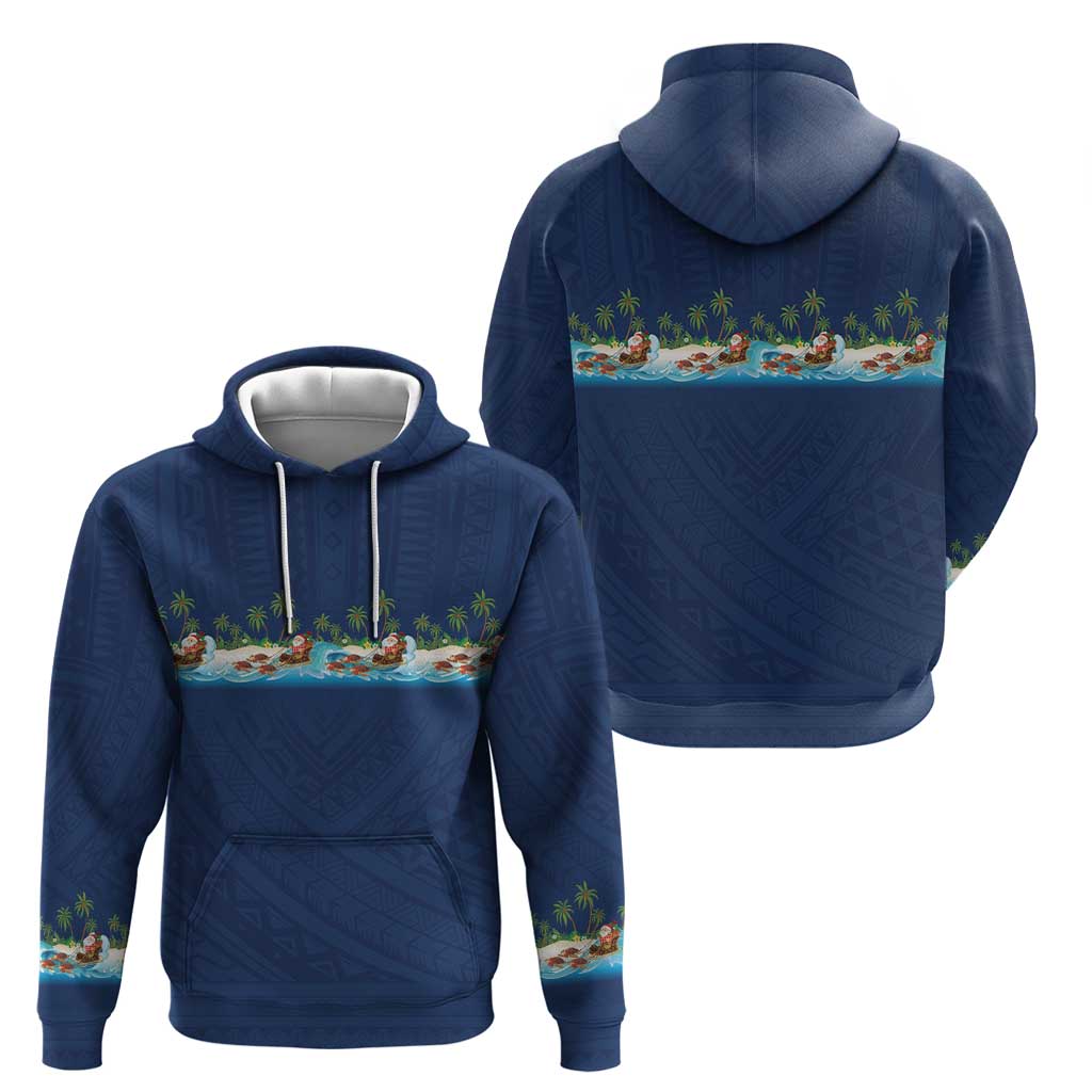 Hawaii Santa Riding Sea Turtle Hoodie Mele Kalikimaka Polynesian Pattern LT01 - Polynesian Pride