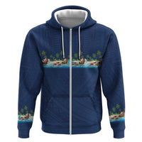 Hawaii Santa Riding Sea Turtle Hoodie Mele Kalikimaka Polynesian Pattern LT01 Zip Hoodie Blue - Polynesian Pride