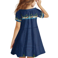 Hawaii Santa Riding Sea Turtle Kid Short Sleeve Dress Mele Kalikimaka Polynesian Pattern LT01 - Polynesian Pride