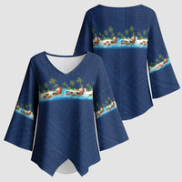 Hawaii Santa Riding Sea Turtle Kimono Sleeve Blouse Mele Kalikimaka Polynesian Pattern LT01 - Polynesian Pride