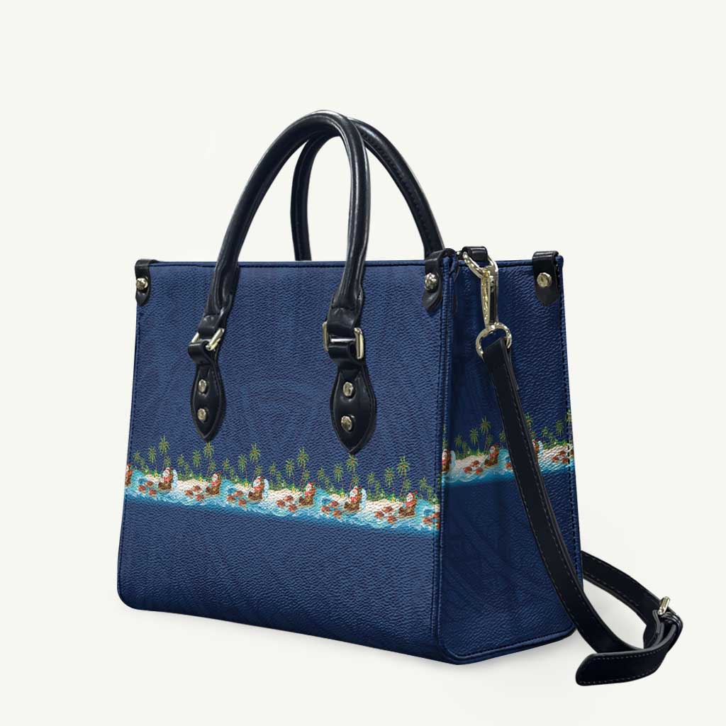 Hawaii Santa Riding Sea Turtle Leather Bag Mele Kalikimaka Polynesian Pattern LT01 Blue - Polynesian Pride